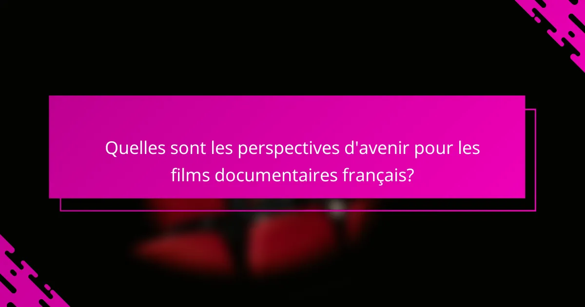 Quelles sont les perspectives d'avenir pour les films documentaires français?