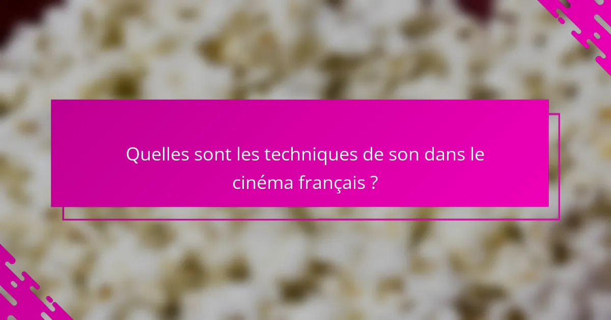 Quelles sont les techniques de son dans le cinéma français ?