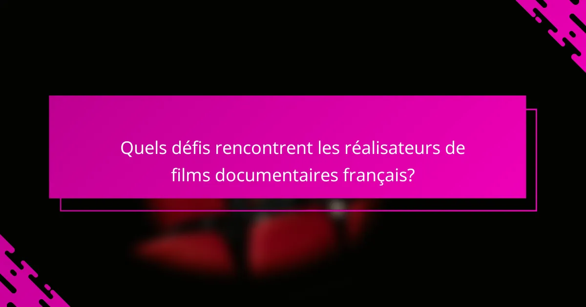 Quels défis rencontrent les réalisateurs de films documentaires français?