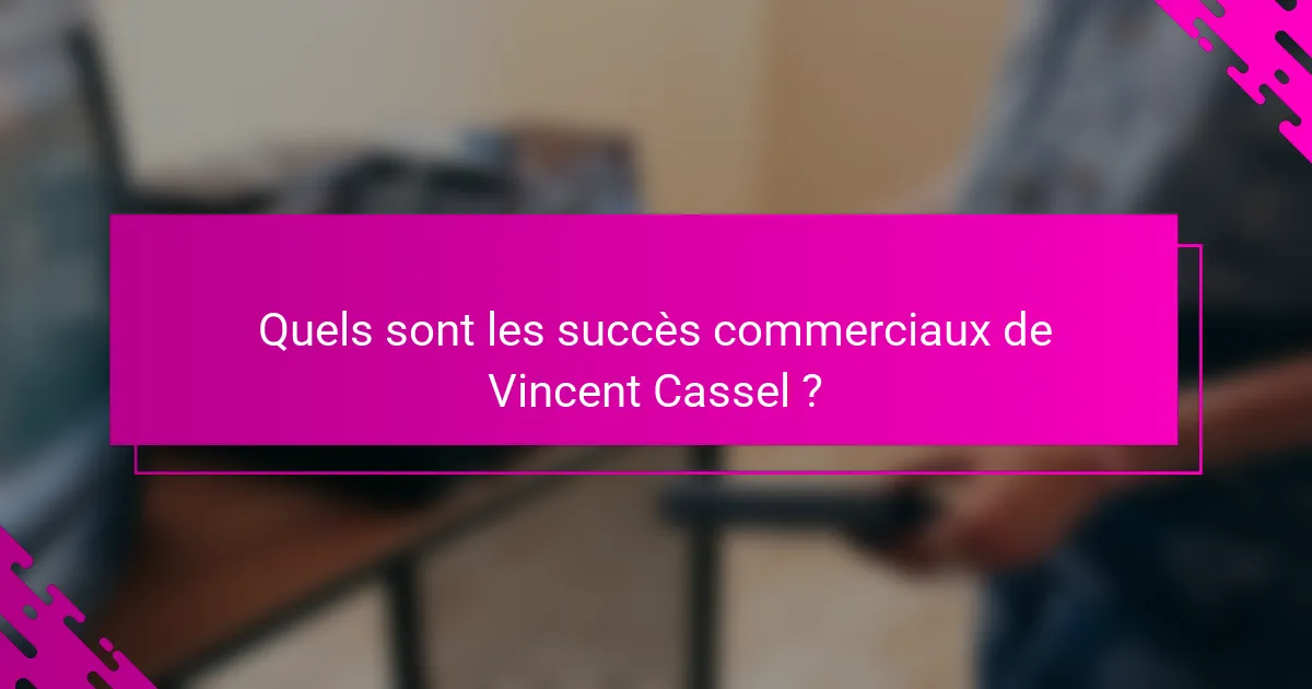 Quels sont les succès commerciaux de Vincent Cassel ?